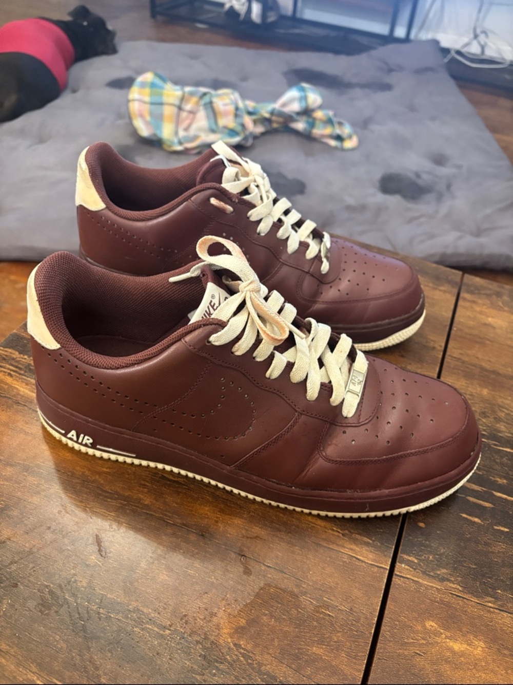 Nike Men's Maroon Leather Sneakers with Cream Accents